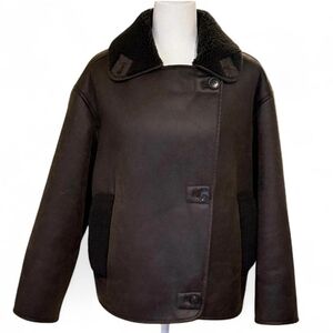 Zara Dark Brown Shearling-Trimmed Bomber Jacket